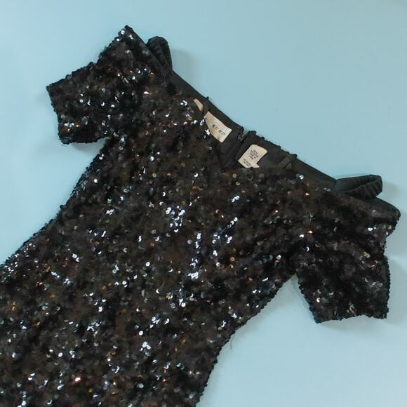 Vintage 80s Lillie Rubin Black Sequin Sleaze Goth Sheath Dress Size Large - Picture 2 of 8